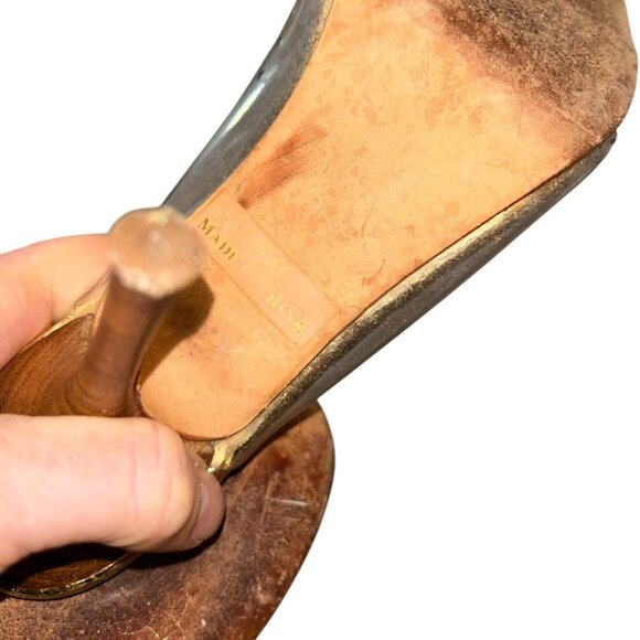 Beverly Feldman Vintage clear plastic "glass" slipper heels rhinestone shoes 7.5 - Picture 6 of 7